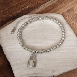 Pulsera bolas color plata acero inoxidable candado