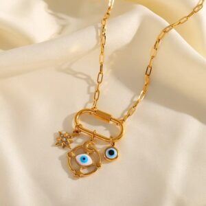 Collar dorado acero inoxidable dijes ojo turco