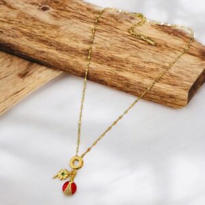 Collar dorado acero inoxidable dijes trebol