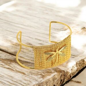 Brazalete ancho dorado acero inoxidable libelula