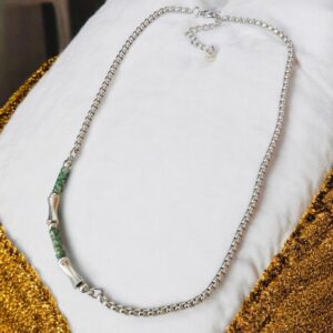 Collar unisex color plata acero inoxidable piedra turquesa