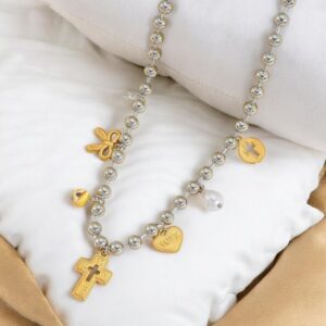 Collar color plata  acero inoxidable dijes colgantes cruz