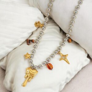 Collar color plata  acero inoxidable dijes colgantes corazon
