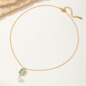 Collar dorado acero inoxidable perla colgante