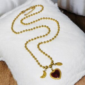 Collar dorado acero inoxidable corazon rojo