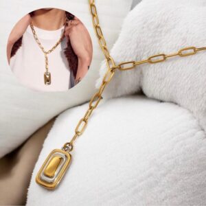 Collar dorado acero inoxidable dije rectangular