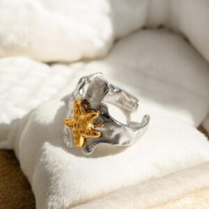 Anillo ajustable color plata acero inoxidable estrella