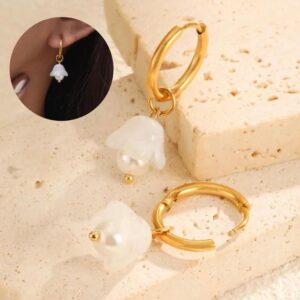 Pendientes dorados acero inoxidable perla