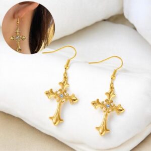 Pendientes dorados acero inoxidable cruz