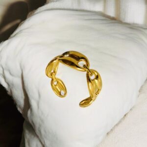 Anillo ajustable dorado acero inoxidabe concha