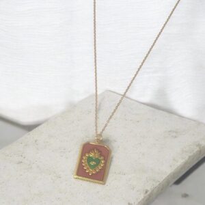 Collar dorado acero inoxidable placa corazon