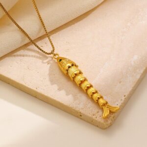Collar dorado acero inoxidable dije Pez