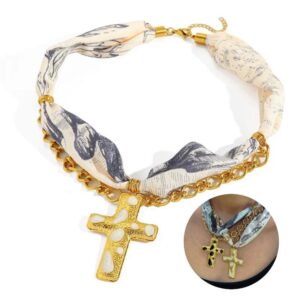 Collar dorado mascada acero inoxidable cruz oleo