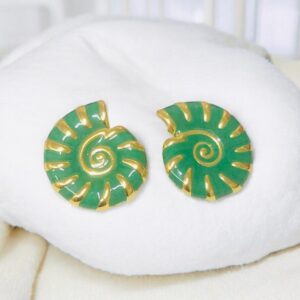 Pendientes dorados acero inoxidable caracol verde