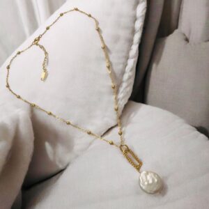 Collar dorado Chapa de oro 18k perla