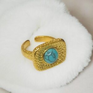 Anillo dorado ajustable acero inoxidable piedra verde