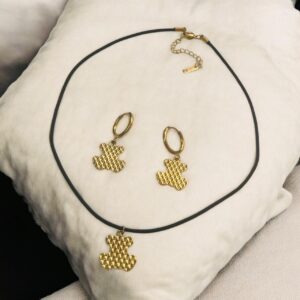 Conjunto cuerda negra dije acero inoxidable osito