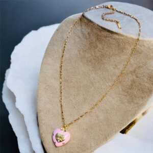 Collar dorado acero inoxidable dije corazon rosa