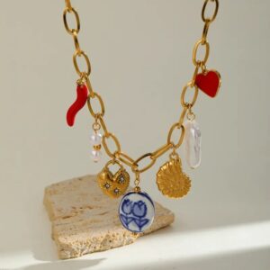 Collar dorado acero inoxidable dijes colgantes
