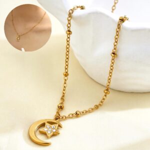 Collar dorado acero inoxidable luna estrella