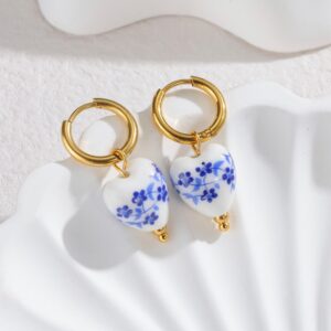 Pendientes dorados acero inoxidable porcelana
