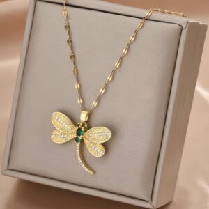 Collar dorado acero inoxidable dije libelula