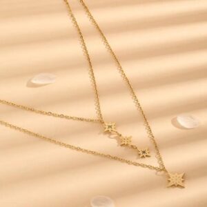 Collar dorado 2 lienzos acero inoxidable estrellas