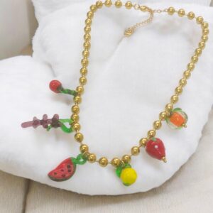 Collar dorado acero inoxidable dijes colgantes fruit