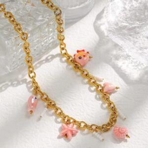 Collar dorado acero inoxidable dijes dibujos animados
