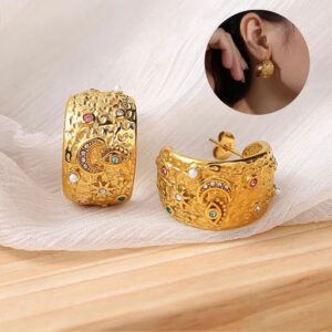 Pendientes dorados acero inoxidable luna estrella