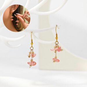Pendientes dorados acero inoxidable gotas rosa