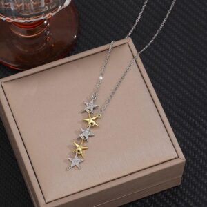 Collar color plata acero inoxidable estrellas 2 tonos
