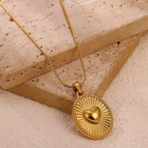 Collar dorado acero inoxidable dije circular