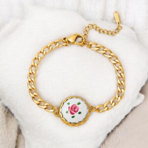Pulsera dorada acero inoxidable flor