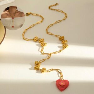Collar dorado acero inoxidable corazon rojo