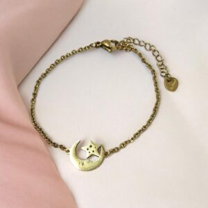 Pulsera dorada acero inoxidable luna estrella