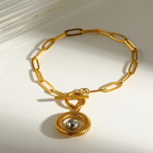 Pulsera dorada acero inoxidable dije piedra blanca