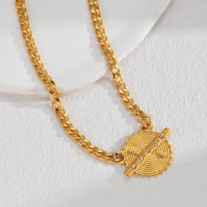 Collar dorado acero inoxidable dije circular