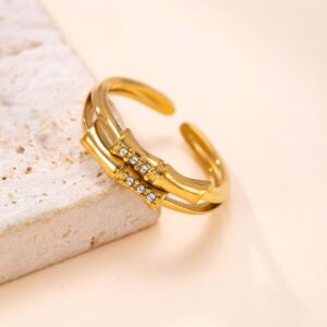 Anillo ajustable dorado acero inoxidable retro