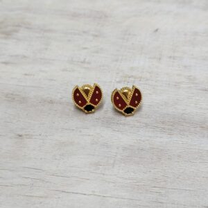 Aretes  dorados acero inoxidable abeja roja