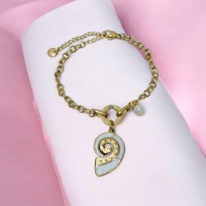 Pulsera dorada acero inoxidable dije caracol