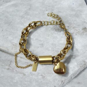 Pulsera dorada acero inoxidable dije corazón