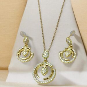 Conjunto dorado acero inoxidable piedra blanca