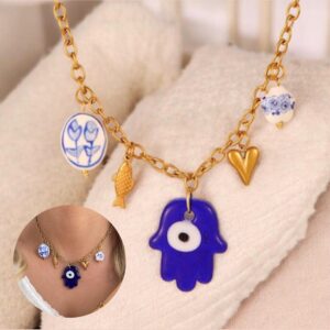 Collar dorado acero inoxidable piedra dijes colgantes mano fatima