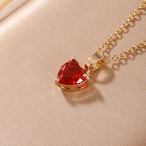 Collar dorado acero inoxidable corazon rojo