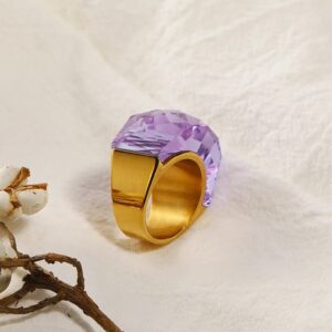 Anillo T8 dorado acero cristal purpura