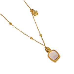 Collar dorado acero piedra rosa