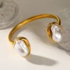 Brazalete dorado acero inoxidable perlas