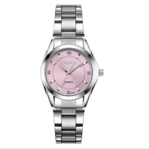 Reloj dama Chenxy acero color plata fondo rosa