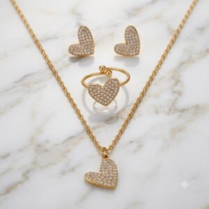 Set aretes dorados corazon acero inoxidable incrustacion